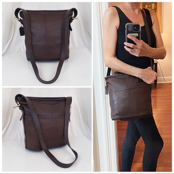 Coach Handbags - Coach Dark Chestnut Brown Leather Vtg. Bleeker Bucket Convertible Shoulder Bag